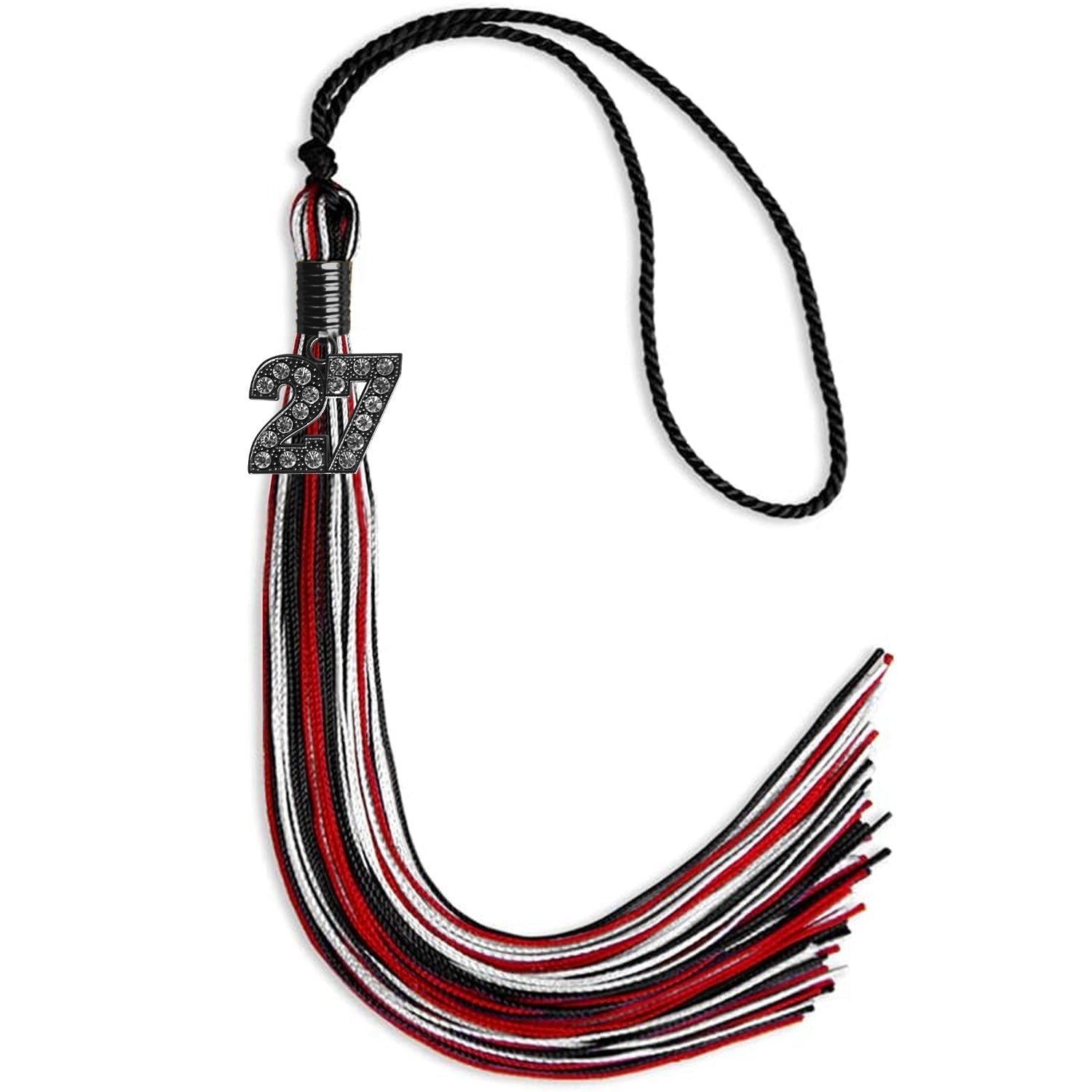 Black/Red/White Mixed Color Graduation Tassel with Black Bling Charm by Wholesale Grad Supply