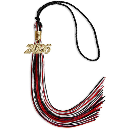 Black/Red/White Mixed Color Graduation Tassel with Gold Bling Charm by Wholesale Grad Supply