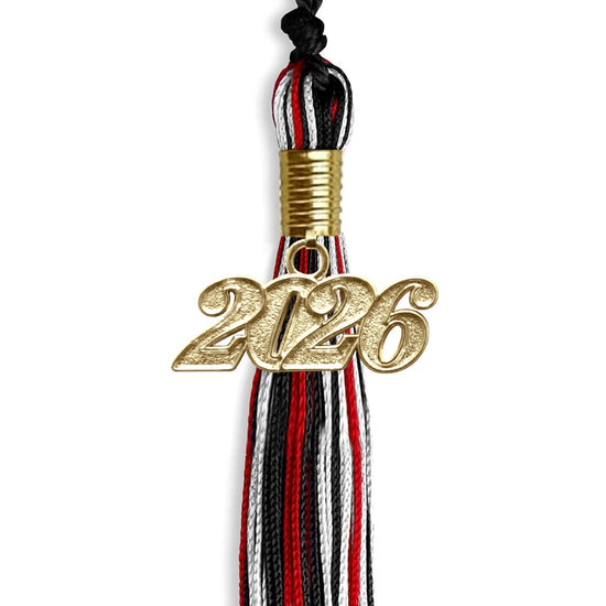 Black/Red/White Mixed Color Graduation Tassel with Gold Bling Charm by Wholesale Grad Supply