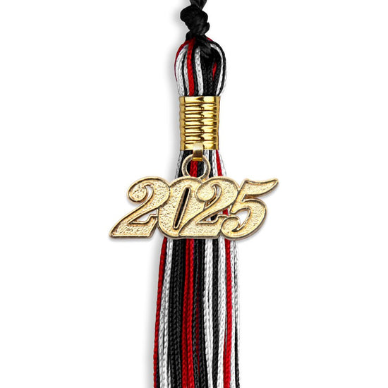 Black/Red/White Mixed Color Graduation Tassel with Gold Bling Charm by Wholesale Grad Supply