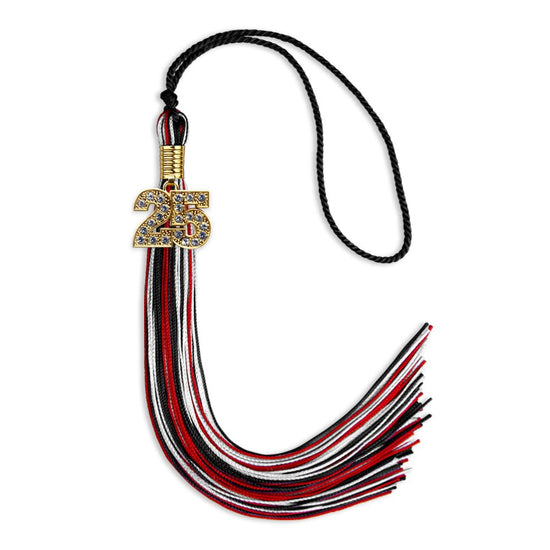 Black/Red/White Mixed Color Graduation Tassel with Gold Bling Charm by Wholesale Grad Supply