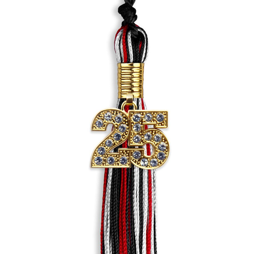 Black/Red/White Mixed Color Graduation Tassel with Gold Bling Charm by Wholesale Grad Supply