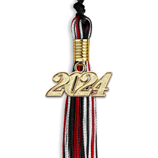 Black/Red/White Mixed Color Graduation Tassel with Gold Bling Charm by Wholesale Grad Supply