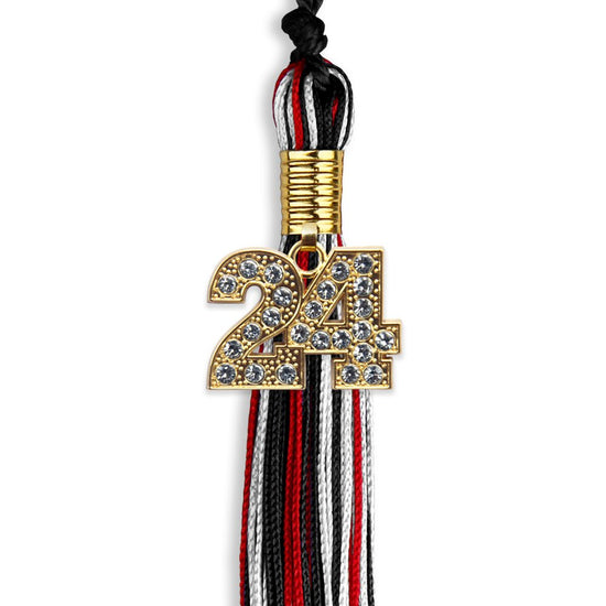 Black/Red/White Mixed Color Graduation Tassel with Gold Bling Charm by Wholesale Grad Supply