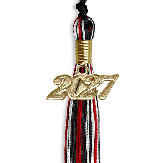 Black/Red/White Mixed Color Graduation Tassel with Gold Bling Charm by Wholesale Grad Supply
