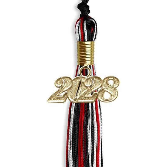 Black/Red/White Mixed Color Graduation Tassel with Gold Bling Charm by Wholesale Grad Supply