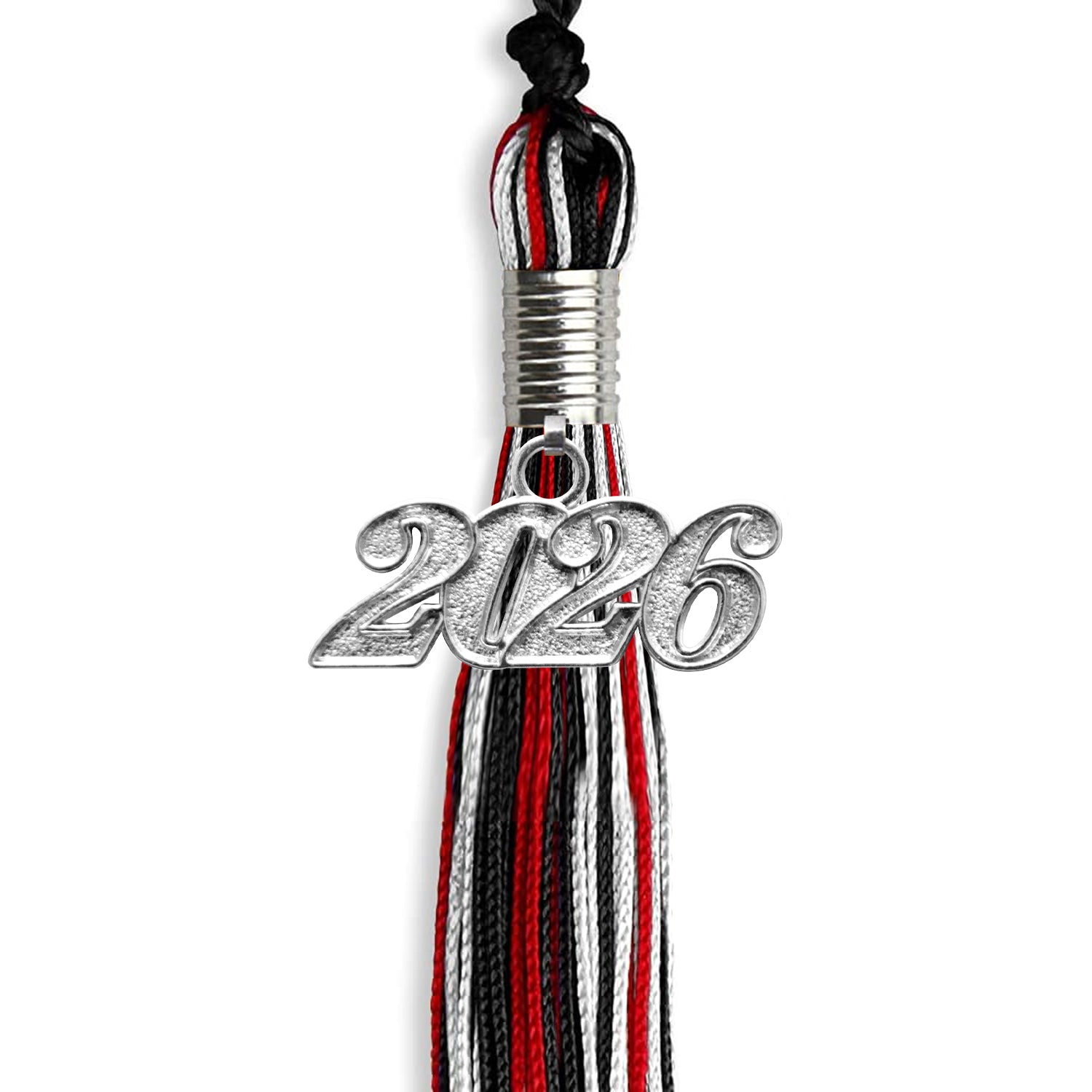 Black/Red/White Mixed Color Graduation Tassel with Silver Bling Charm by Wholesale Grad Supply