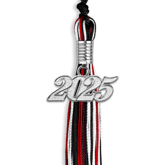 Black/Red/White Mixed Color Graduation Tassel with Silver Bling Charm by Wholesale Grad Supply