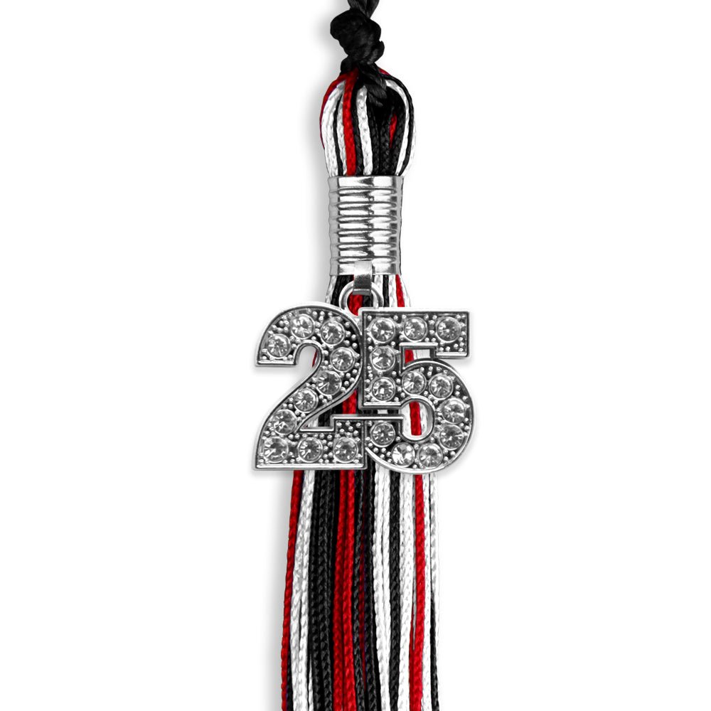 Black/Red/White Mixed Color Graduation Tassel with Silver Bling Charm by Wholesale Grad Supply