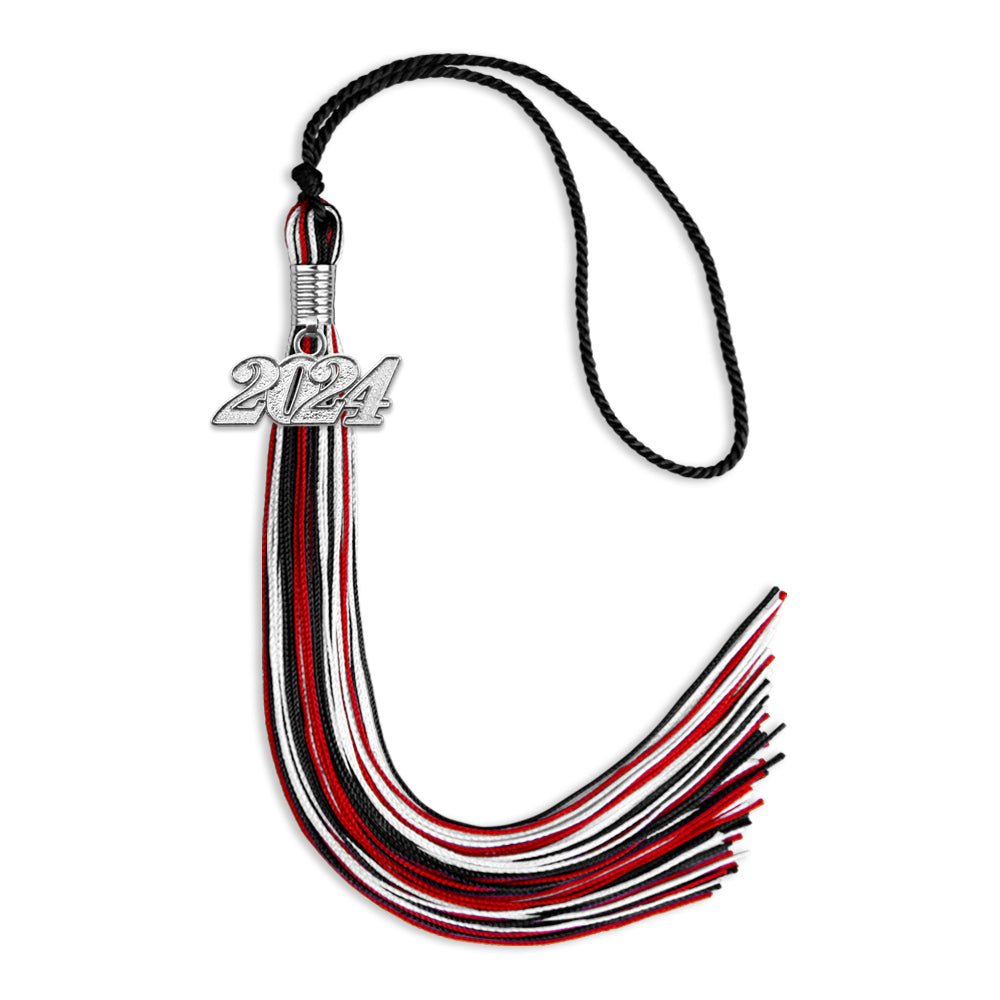 Black/Red/White Mixed Color Graduation Tassel with Silver Bling Charm by Wholesale Grad Supply