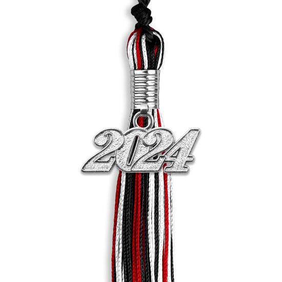 Black/Red/White Mixed Color Graduation Tassel with Silver Bling Charm by Wholesale Grad Supply