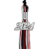 Black/Red/White Mixed Color Graduation Tassel with Silver Bling Charm by Wholesale Grad Supply
