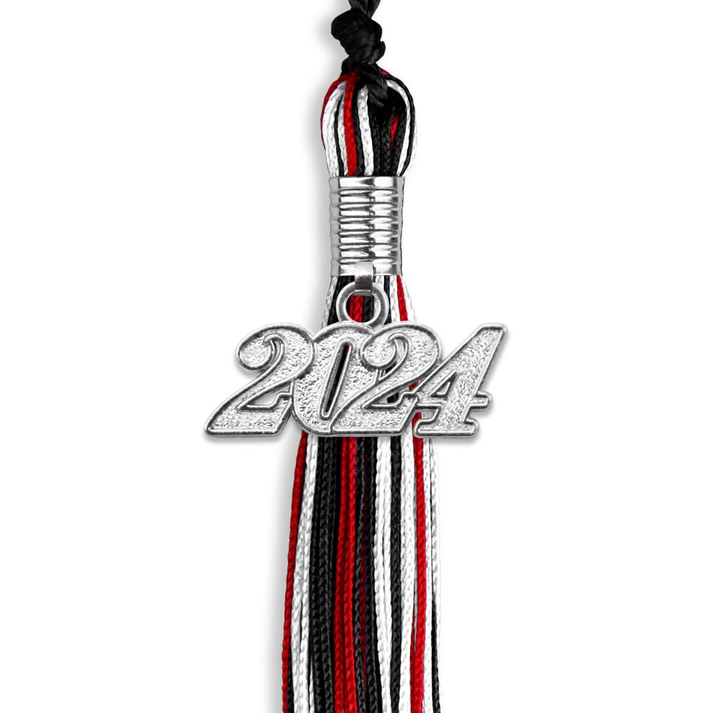 Black/Red/White Mixed Color Graduation Tassel with Silver Bling Charm by Wholesale Grad Supply