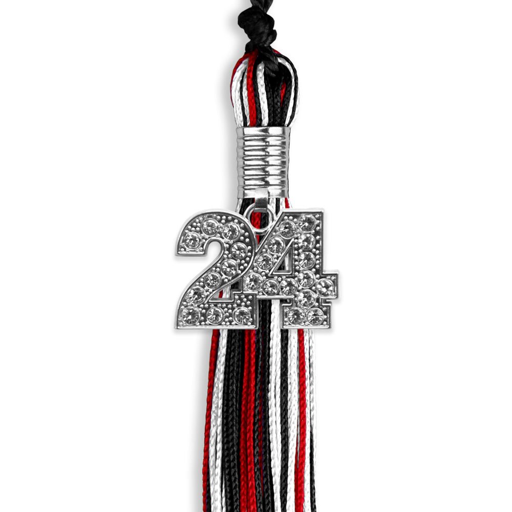 Black/Red/White Mixed Color Graduation Tassel with Silver Bling Charm by Wholesale Grad Supply