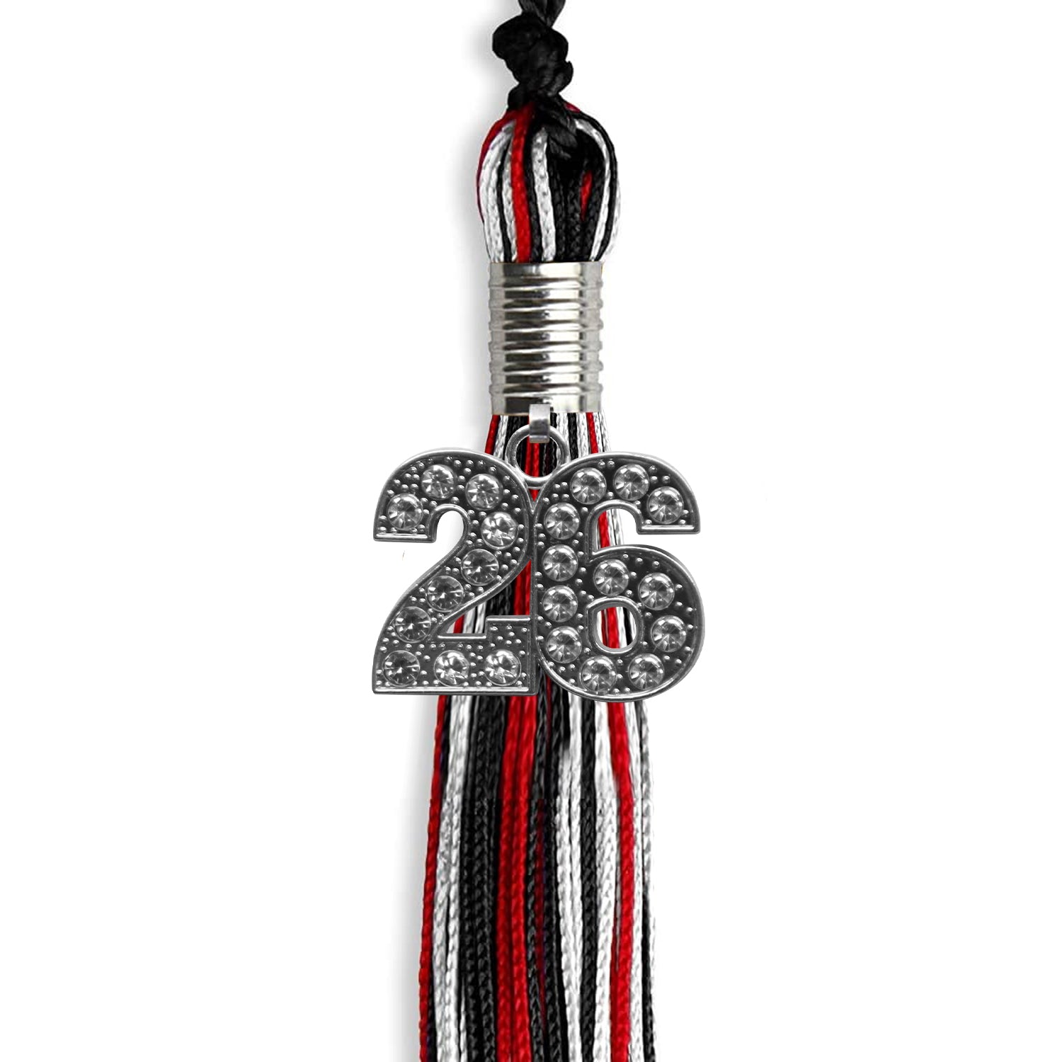 Black/Red/White Mixed Color Graduation Tassel with Silver Bling Charm by Wholesale Grad Supply