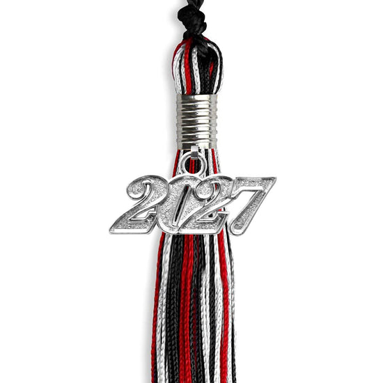 Black/Red/White Mixed Color Graduation Tassel with Silver Bling Charm by Wholesale Grad Supply