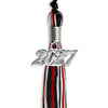 Black/Red/White Mixed Color Graduation Tassel with Silver Bling Charm by Wholesale Grad Supply