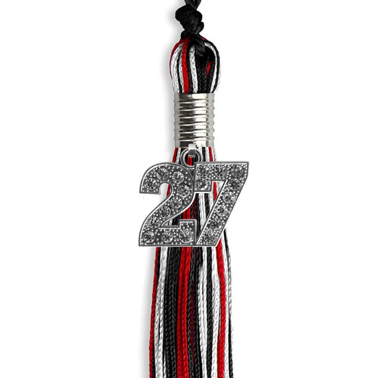 Black/Red/White Mixed Color Graduation Tassel with Silver Bling Charm by Wholesale Grad Supply