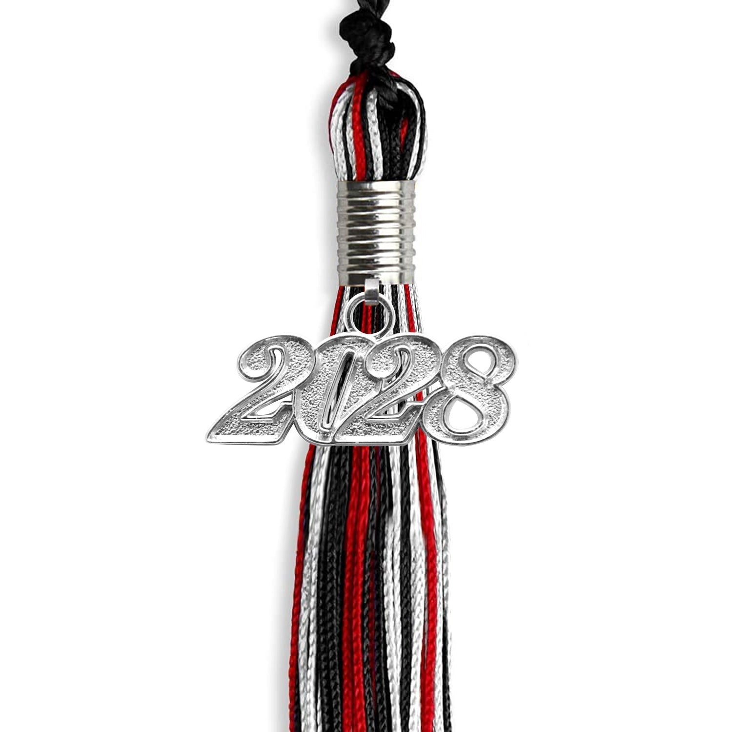 Black/Red/White Mixed Color Graduation Tassel with Silver Bling Charm by Wholesale Grad Supply