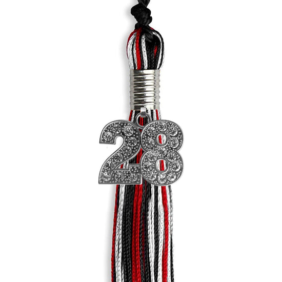 Black/Red/White Mixed Color Graduation Tassel with Silver Bling Charm by Wholesale Grad Supply