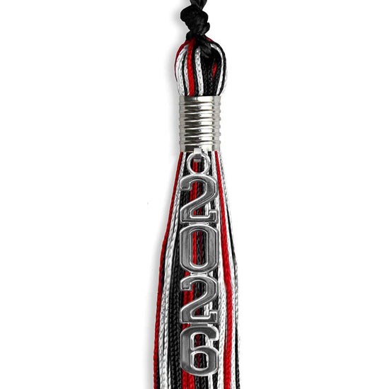 Black/Red/White Mixed Color Graduation Tassel with Silver Stacked Date Drop by Wholesale Grad Supply