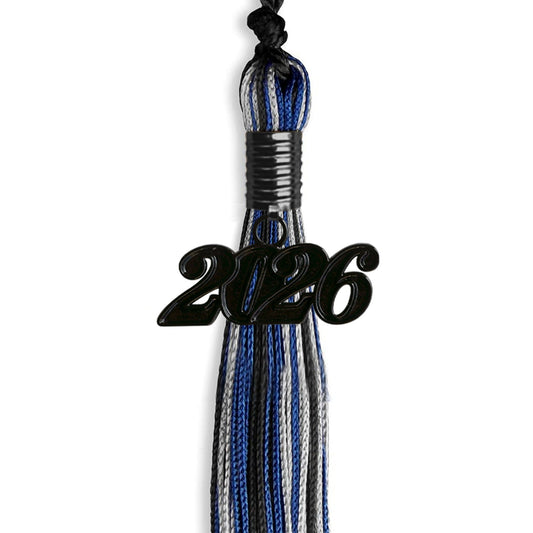 Black/Royal Blue/Silver Mixed Color Graduation Tassel with Black Bling Charm by Wholesale Grad Supply