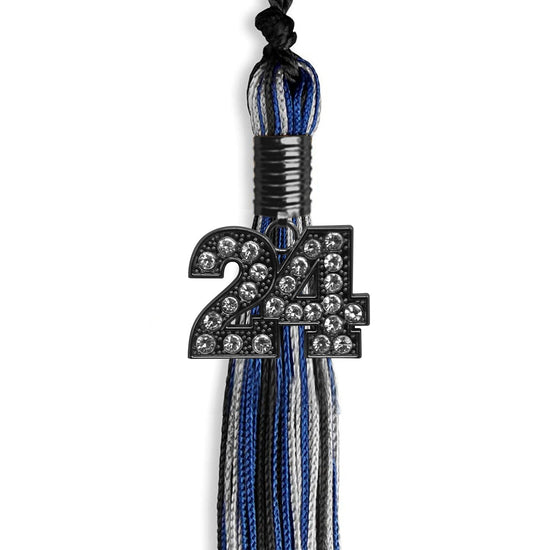 Black/Royal Blue/Silver Mixed Color Graduation Tassel with Black Bling Charm by Wholesale Grad Supply