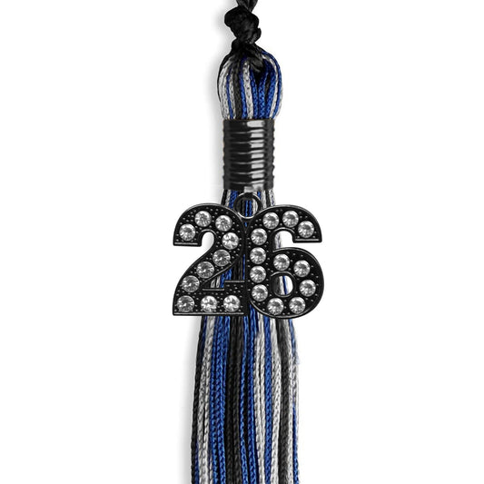 Black/Royal Blue/Silver Mixed Color Graduation Tassel with Black Bling Charm by Wholesale Grad Supply