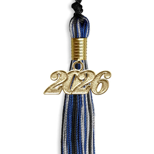 Black/Royal Blue/Silver Mixed Color Graduation Tassel with Gold Bling Charm by Wholesale Grad Supply