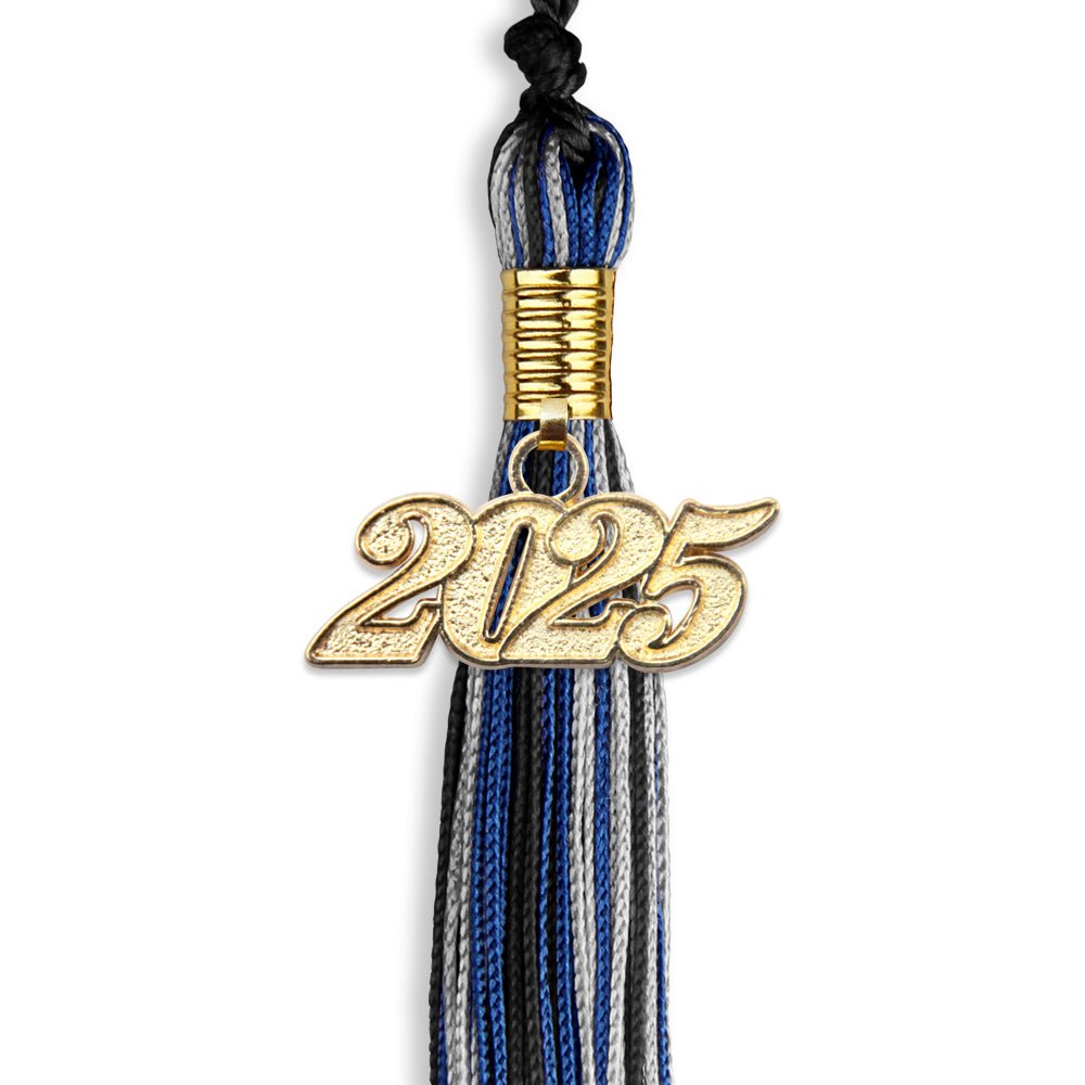 Black/Royal Blue/Silver Mixed Color Graduation Tassel with Gold Bling Charm by Wholesale Grad Supply