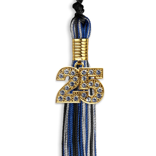 Black/Royal Blue/Silver Mixed Color Graduation Tassel with Gold Bling Charm by Wholesale Grad Supply