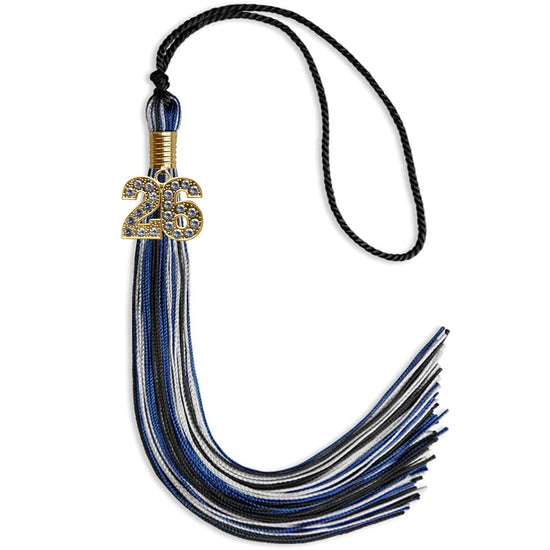 Black/Royal Blue/Silver Mixed Color Graduation Tassel with Gold Bling Charm by Wholesale Grad Supply