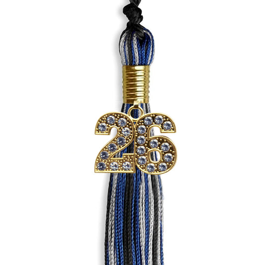 Black/Royal Blue/Silver Mixed Color Graduation Tassel with Gold Bling Charm by Wholesale Grad Supply