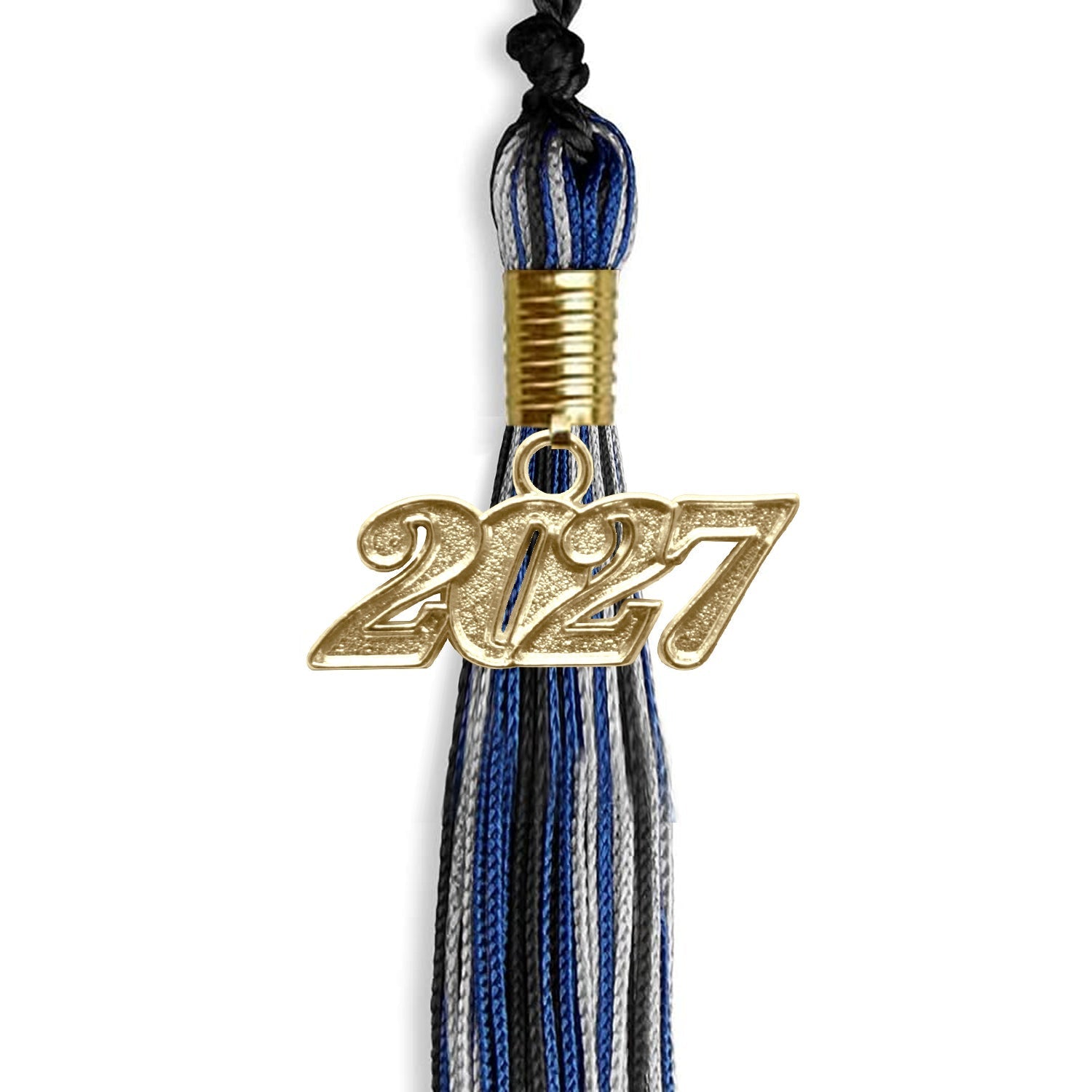 Black/Royal Blue/Silver Mixed Color Graduation Tassel with Gold Bling Charm by Wholesale Grad Supply