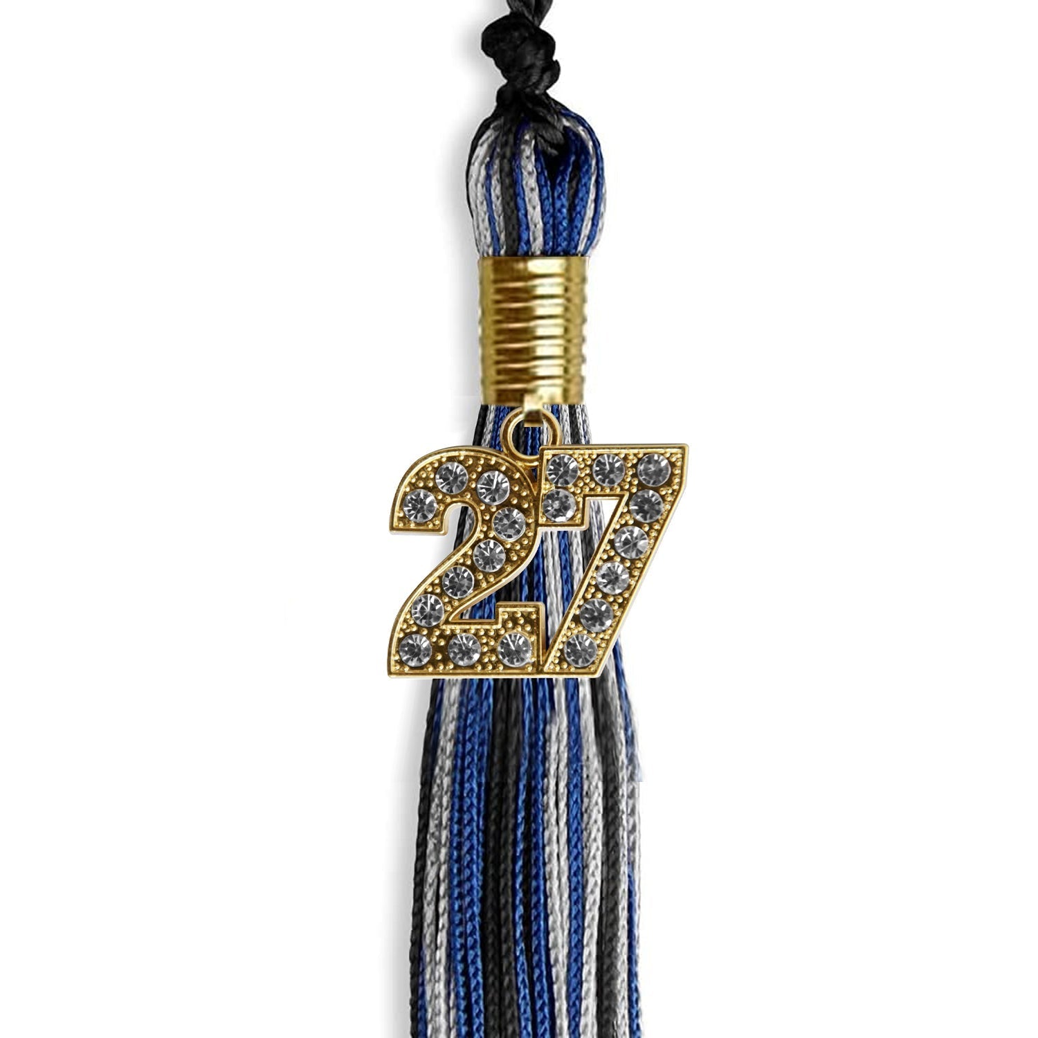 Black/Royal Blue/Silver Mixed Color Graduation Tassel with Gold Bling Charm by Wholesale Grad Supply