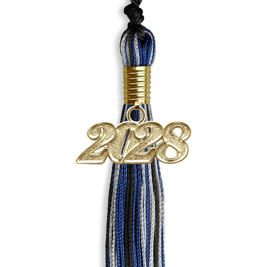 Black/Royal Blue/Silver Mixed Color Graduation Tassel with Gold Bling Charm by Wholesale Grad Supply
