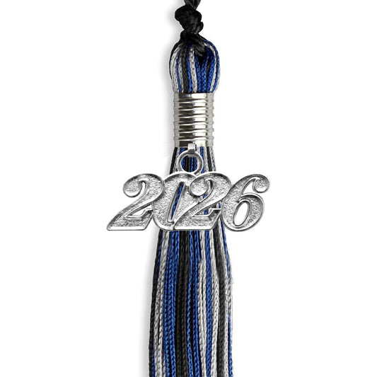 Black/Royal Blue/Silver Mixed Color Graduation Tassel with Silver Bling Charm by Wholesale Grad Supply