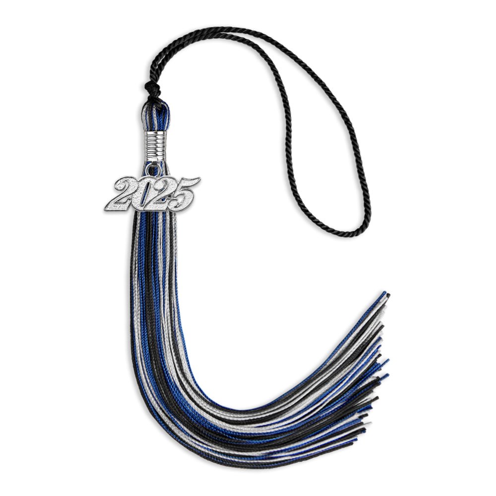 Black/Royal Blue/Silver Mixed Color Graduation Tassel with Silver Bling Charm by Wholesale Grad Supply