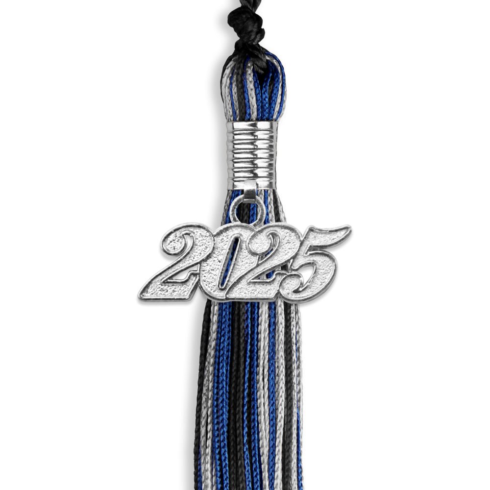 Black/Royal Blue/Silver Mixed Color Graduation Tassel with Silver Bling Charm by Wholesale Grad Supply