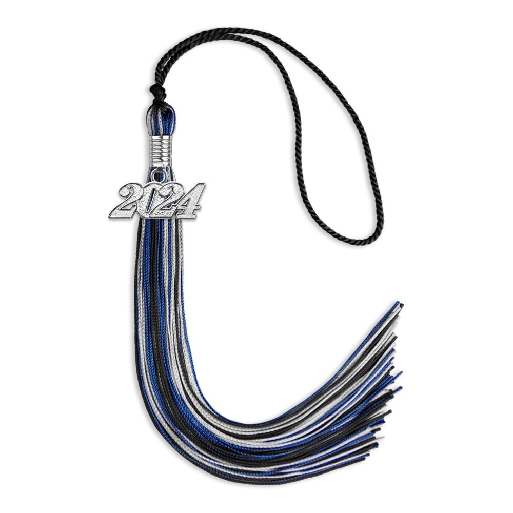 Black/Royal Blue/Silver Mixed Color Graduation Tassel with Silver Bling Charm by Wholesale Grad Supply