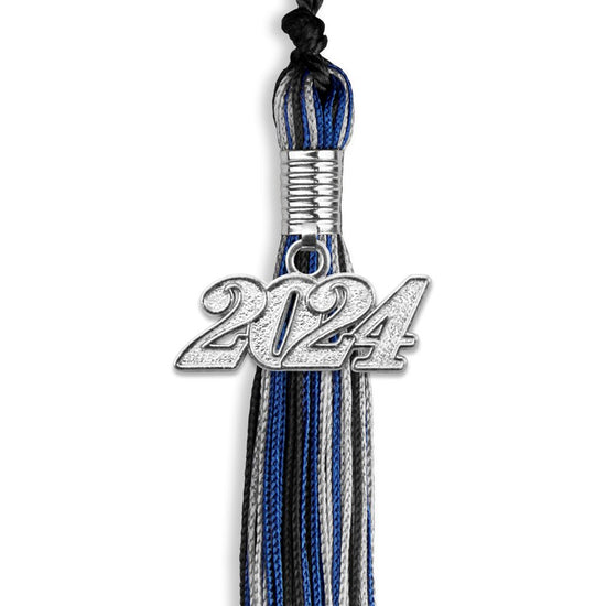 Black/Royal Blue/Silver Mixed Color Graduation Tassel with Silver Bling Charm by Wholesale Grad Supply