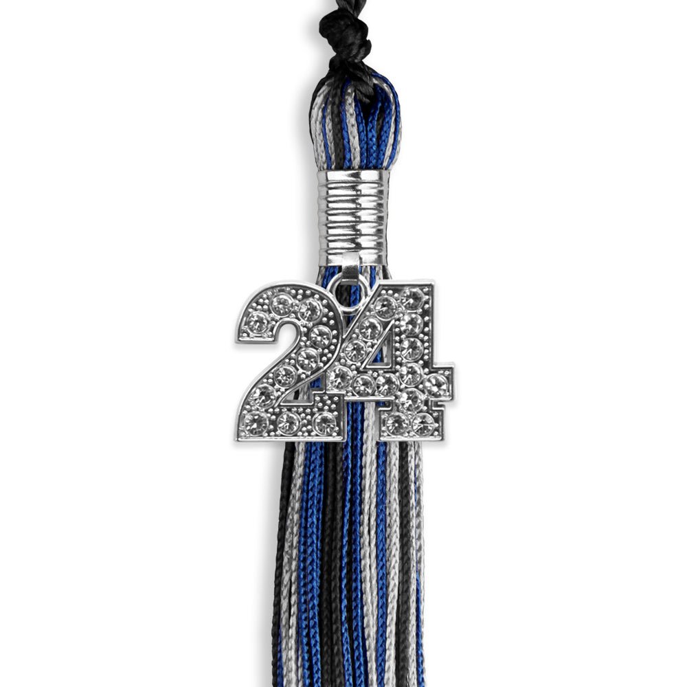 Black/Royal Blue/Silver Mixed Color Graduation Tassel with Silver Bling Charm by Wholesale Grad Supply