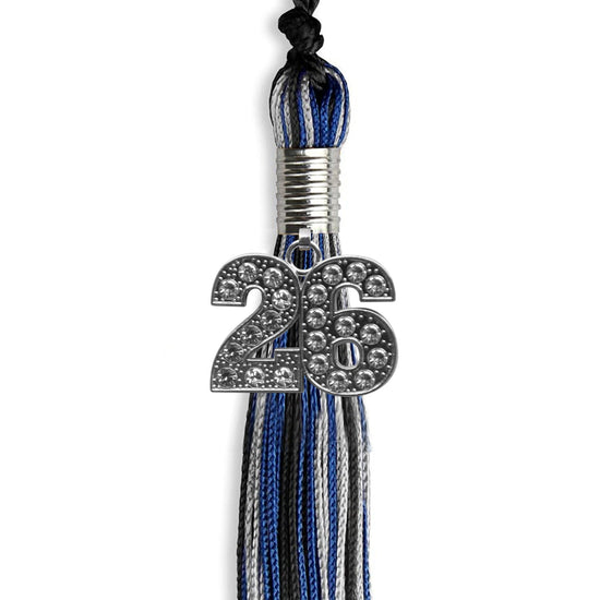 Black/Royal Blue/Silver Mixed Color Graduation Tassel with Silver Bling Charm by Wholesale Grad Supply