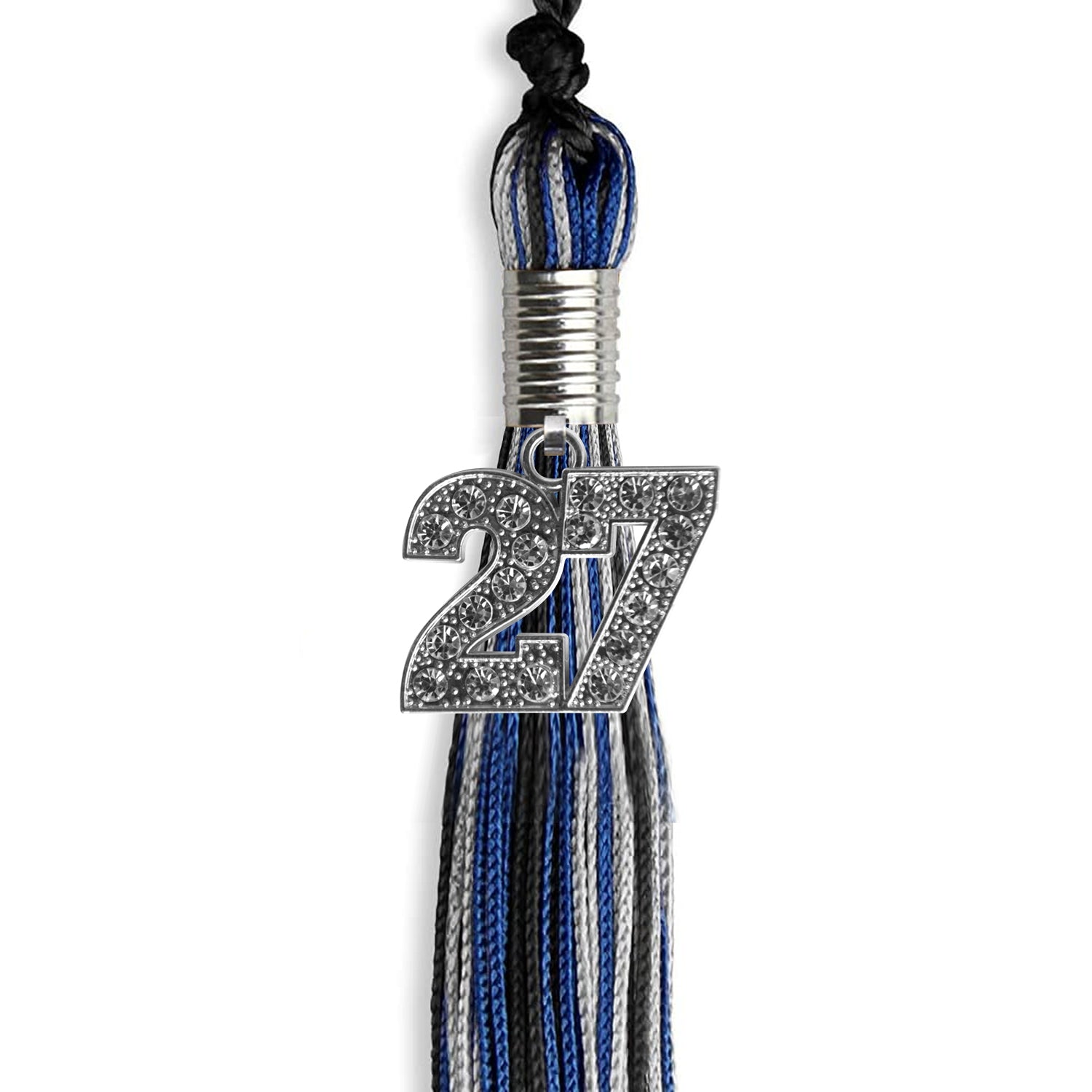 Black/Royal Blue/Silver Mixed Color Graduation Tassel with Silver Bling Charm by Wholesale Grad Supply