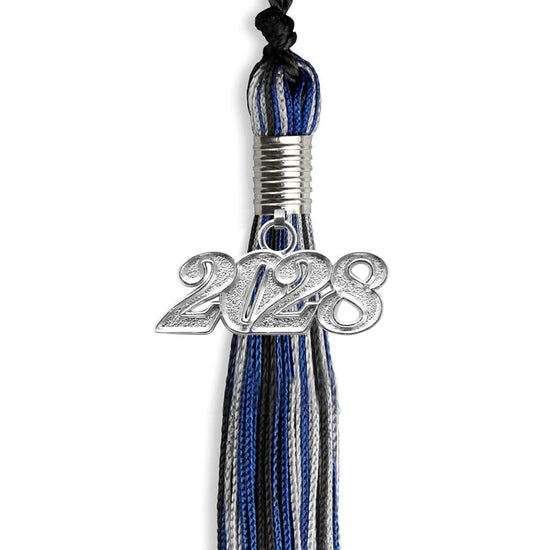 Black/Royal Blue/Silver Mixed Color Graduation Tassel with Silver Bling Charm by Wholesale Grad Supply