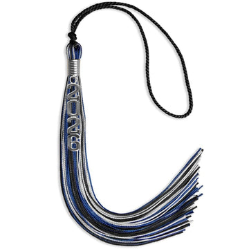 Black/Royal Blue/Silver Mixed Color Graduation Tassel with Silver Stacked Date Drop by Wholesale Grad Supply
