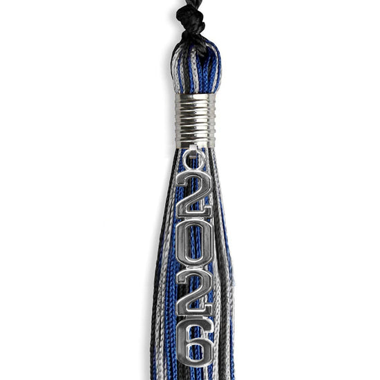 Black/Royal Blue/Silver Mixed Color Graduation Tassel with Silver Stacked Date Drop by Wholesale Grad Supply