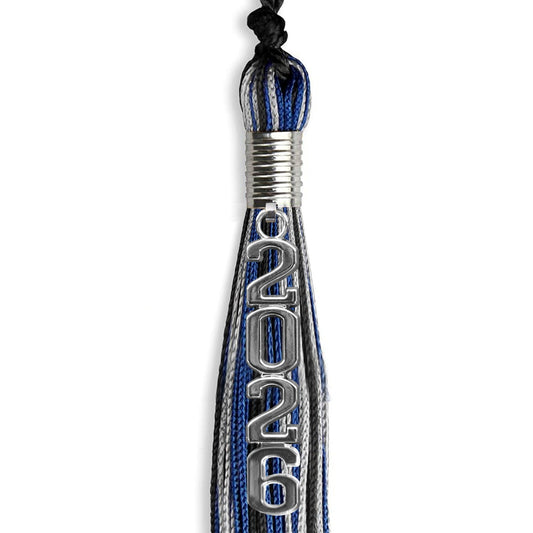 Black/Royal Blue/Silver Mixed Color Graduation Tassel with Silver Stacked Date Drop by Wholesale Grad Supply