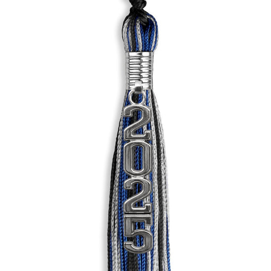 Black/Royal Blue/Silver Mixed Color Graduation Tassel with Silver Stacked Date Drop by Wholesale Grad Supply