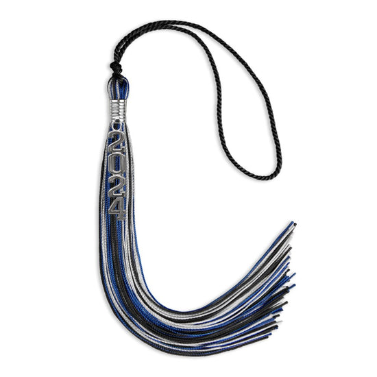 Black/Royal Blue/Silver Mixed Color Graduation Tassel with Silver Stacked Date Drop by Wholesale Grad Supply